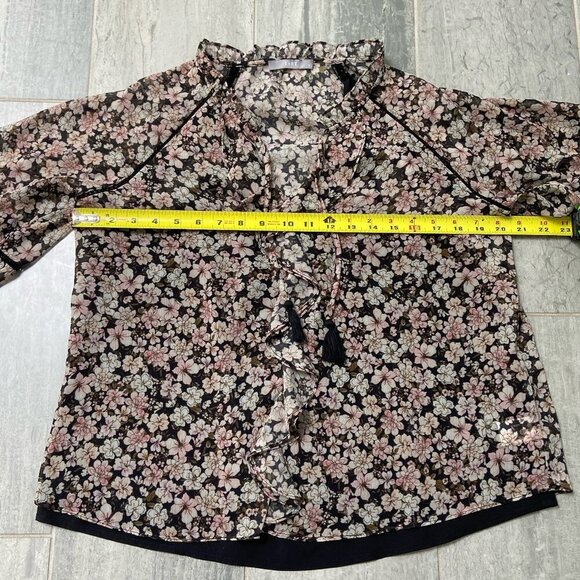 Tart Sheer Floral Boho Blouse Crochet Details Tassels Ruffle Collar Size Small - Picture 11 of 13